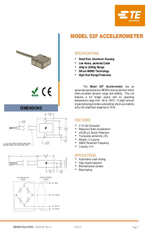 TE Connectivity社製 DC加速度センサ Model.52F/52M30