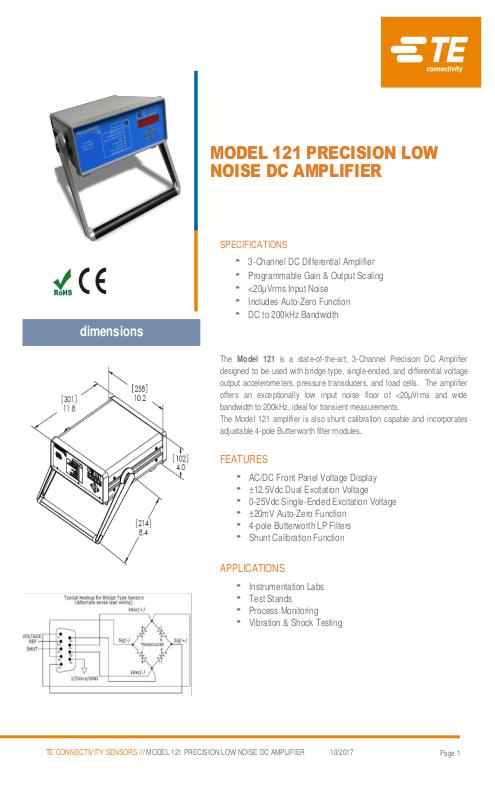 TE Connectivity社製 加速度センサ In-Line AMP & Signal Conditioners Model.121