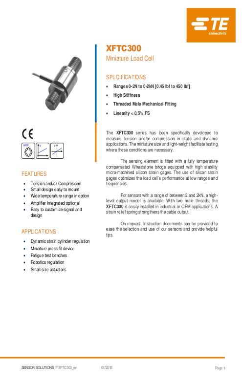 TE Connectivity社製 ロードセル XFTC300シリーズ