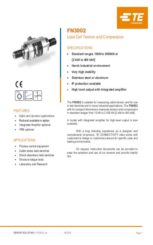 TE Connectivity社製 ロードセル FN3002シリーズ