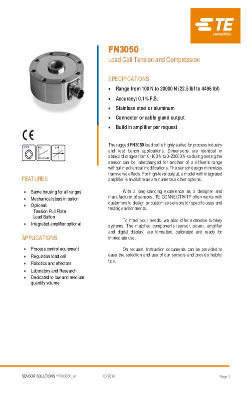 TE Connectivity社製 ロードセル FN3050シリーズ