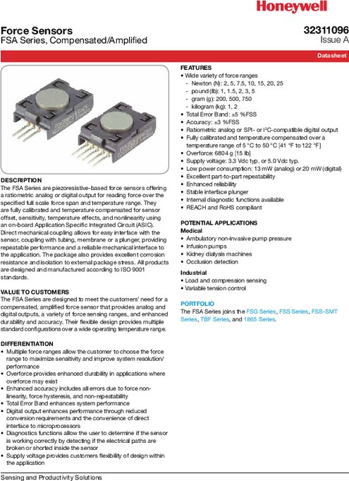 ハネウェル社製 フォースセンサ FSAシリーズ
