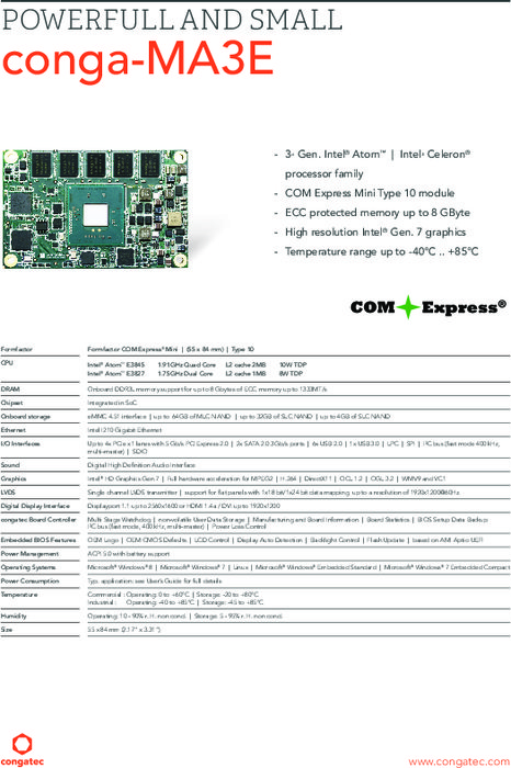 COM Express Miniモジュール conga-MA3