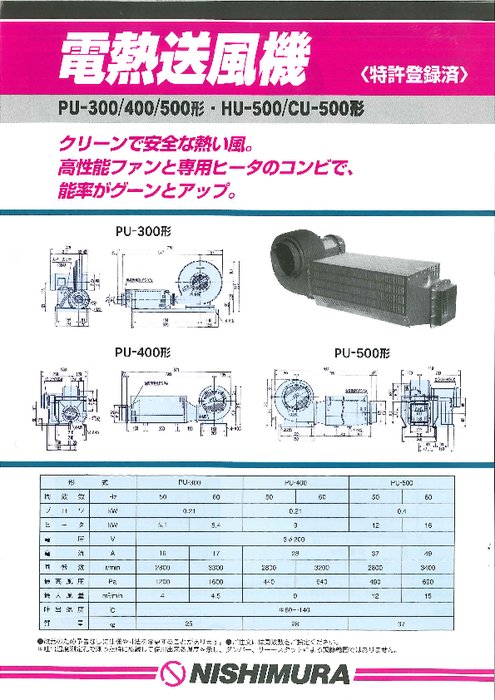 高電熱送風機　HU-500形