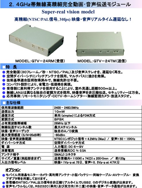 2.4GHz帯無線高精細完全動画・音声伝送モジュール
