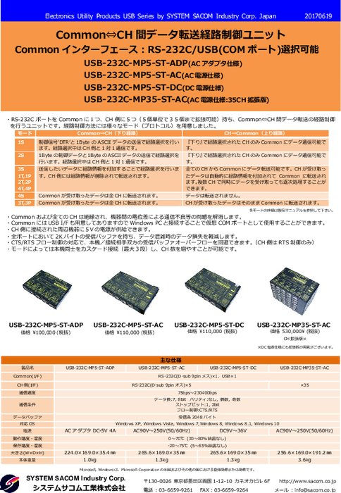 Common⇔CH間データ転送経路制御ユニット USB-232C-MPx-ST-xxx