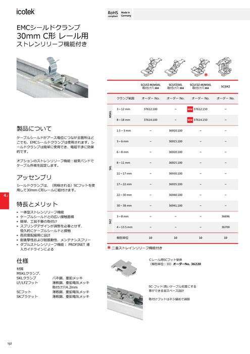 30mmDINレール用EMCシールドクランプ SC／LF／SKL