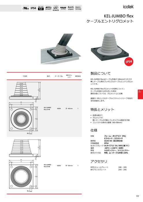 電源供給ケーブル用ケーブルエントリグロメット KEL-JUMBO flex