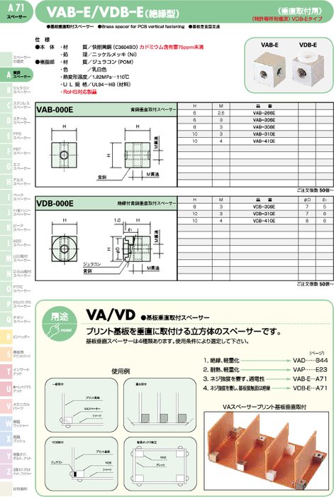 基板垂直取付スペーサー VAB-E／VDB–E(絶縁型)