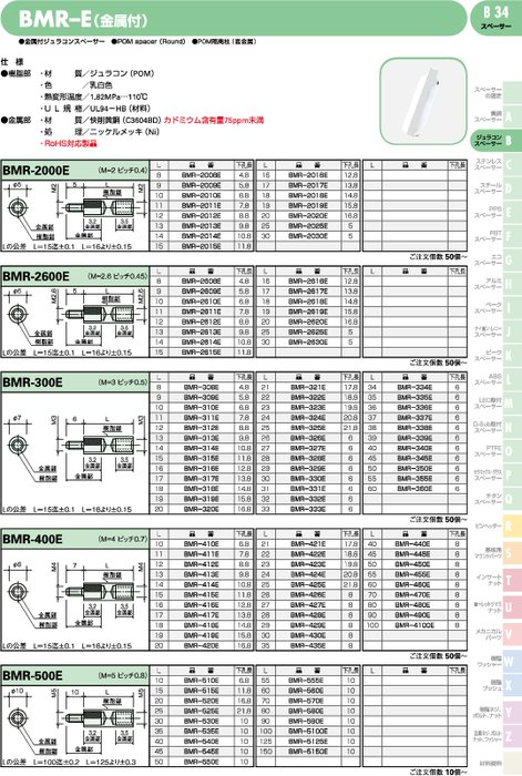 金属付ジュラコンスペーサー BMR–E | カタログ・資料 | (株)廣杉計器 | 製品ナビ