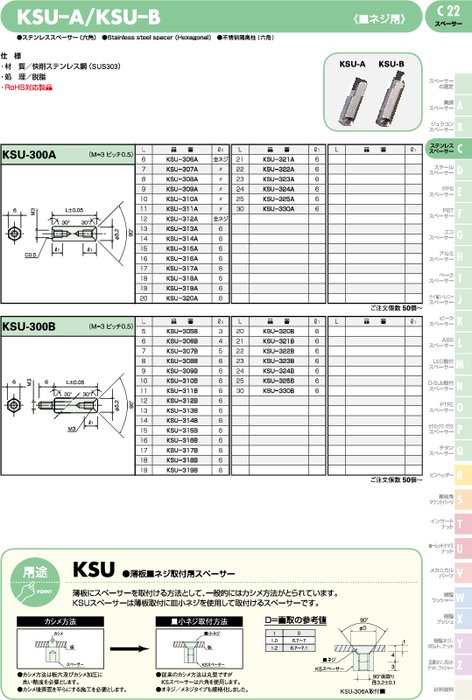 ステンレススペーサー(六角) KSU-A／KSU–B