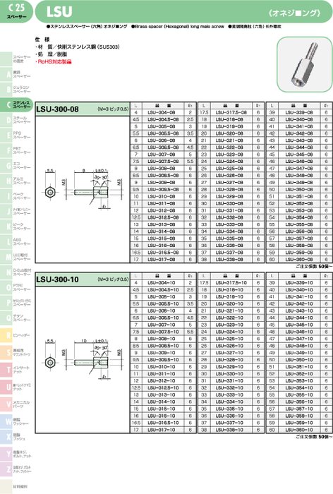 ステンレススペーサー(六角)オネジロング LSU