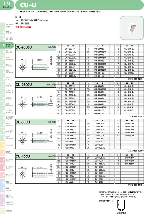 ステンレス316スペーサー(中空) CU–U