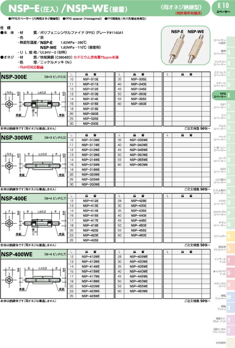 PPSスペーサー(六角両オネジ絶縁型) NSP-E／NSP–WE