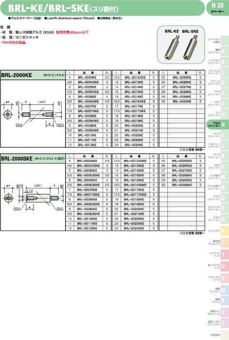 アルミスペーサー(丸型) BRL-KE／BRL–SKE(スリ割付)