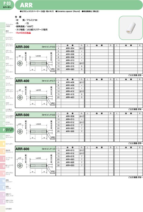 セラミックススペーサー(丸型・両メネジ) ARR