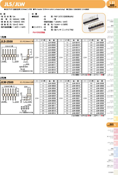 L型プラグ(回路切替用)2.54㎜ピッチ用 JLS／JLW