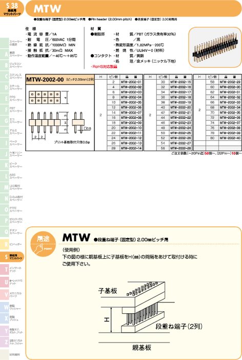 段重ね端子（固定型）2.00㎜ピッチ用　MTW