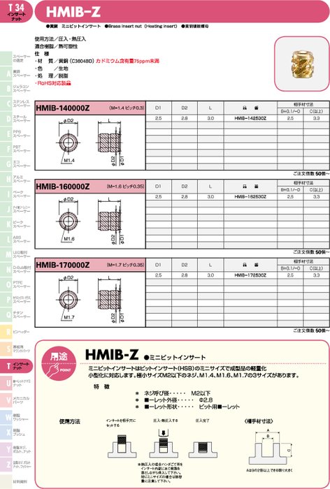 黄銅製ミニビットインサート HMIB-Z