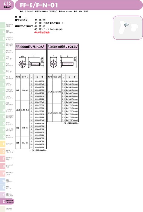 鉄 サラ小ネジ・精密マイクロネジ(十字穴付) FF-E／F–N–01