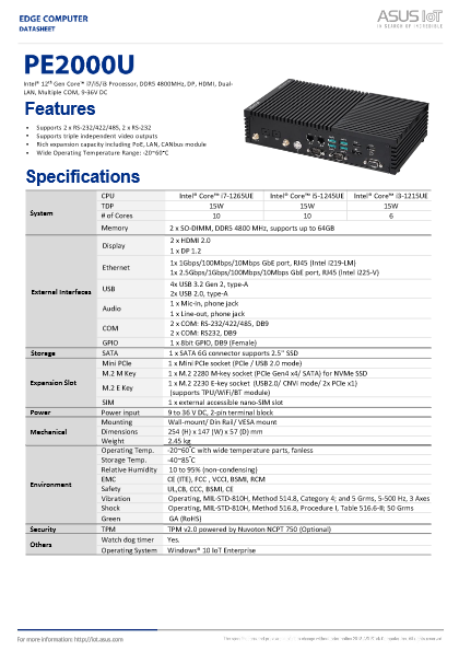 第12世代Coreプロセッサ搭載 ボックス型PC PE2000U