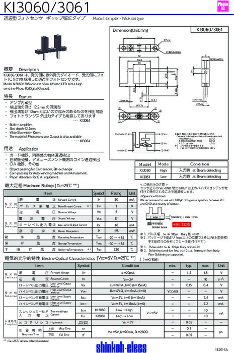 透過型フォトセンサ KI3060／KI3061