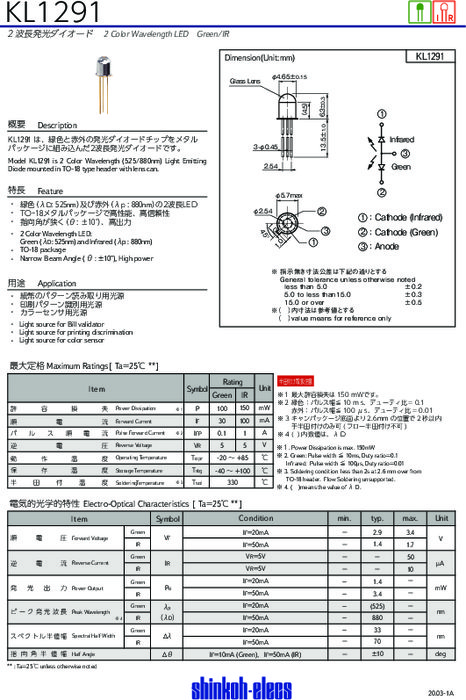 2波長発光ダイオード KL1291