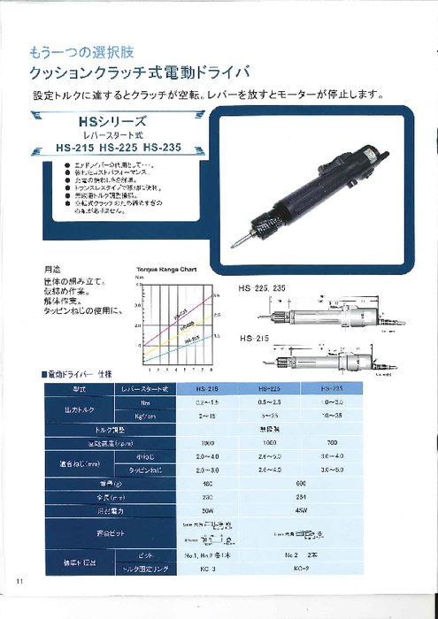 クッションクラッチ式電動ドライバ HSシリーズ