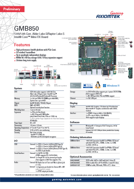 第12／13世代対応Mini-ITXボード GMB850