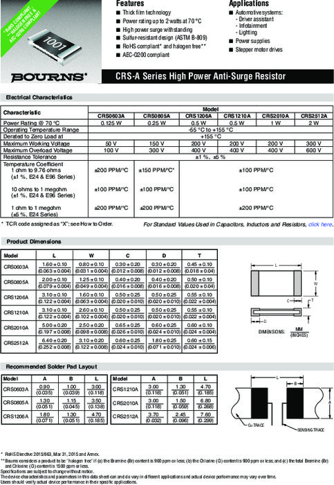 厚膜型チップ抵抗器 CRS-A Series