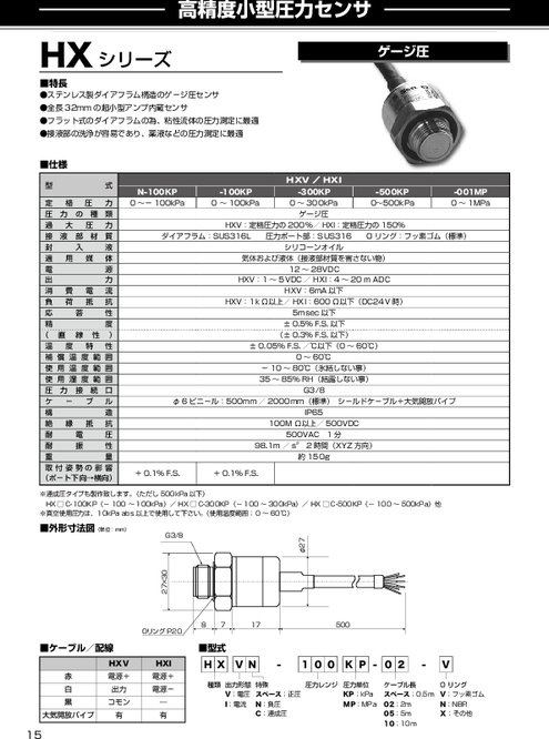 小型圧力センサ HXシリーズ