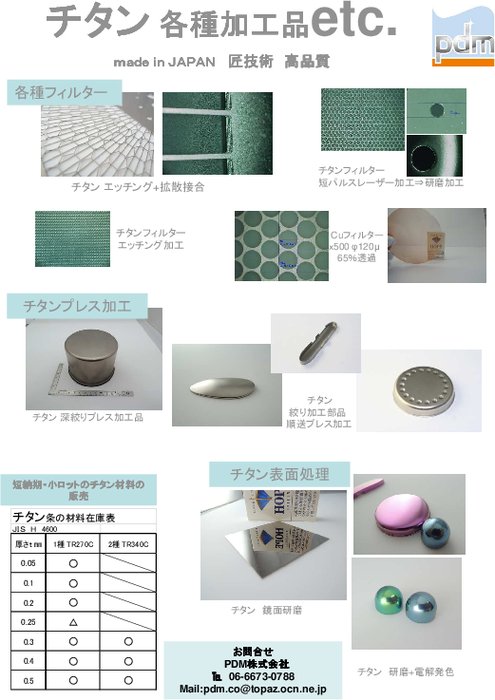 チタン 各種加工品