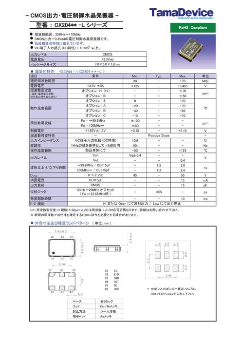 電圧制御水晶発振器 CX204L