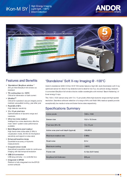 High Energy Imaging, Light-tight, -100ºC Direct Detection iKon-M SY