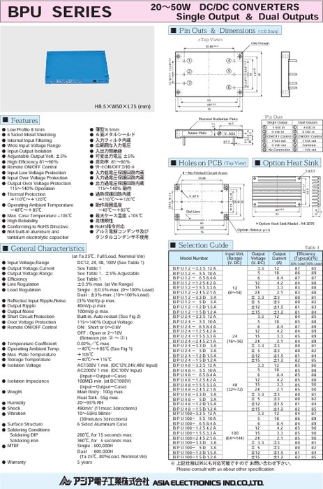 スイッチング電源DC-DCコンバータ BPUシリーズ