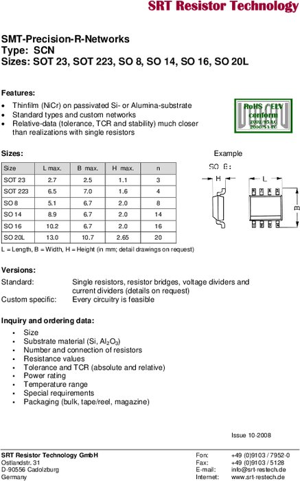 高精密薄膜ネットワーク抵抗器 -SCN-