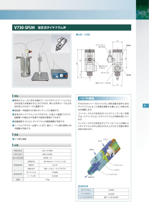 定量吐出バルブ 空圧式ダイヤフラム弁 V730-SFUH