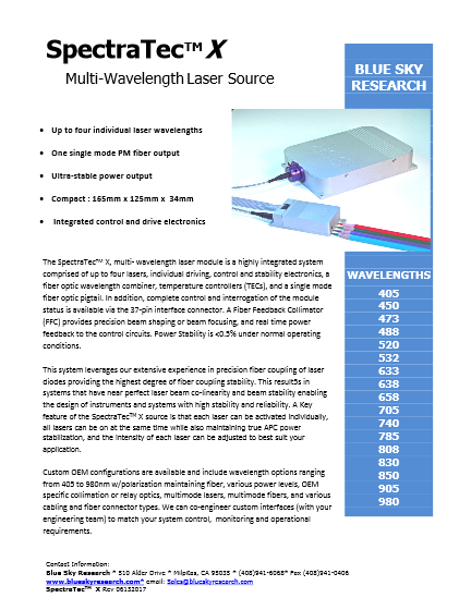 シングルモードファイバ出力4波長レーザモジュール SpectraTec
