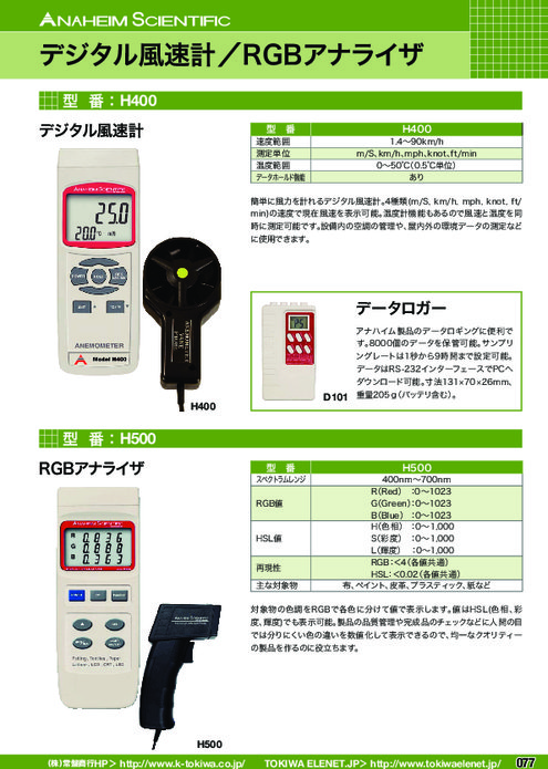 デジタル風速計 H400