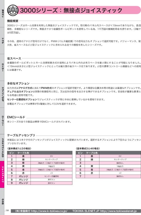 ホール効果無接点ジョイスティック 3000シリーズ