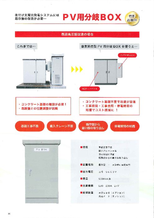 自家消費型PV用分岐BOX