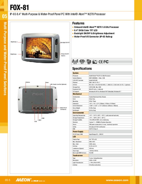 AAEON 8.4インチ 産業用 パネルPC FOX-81