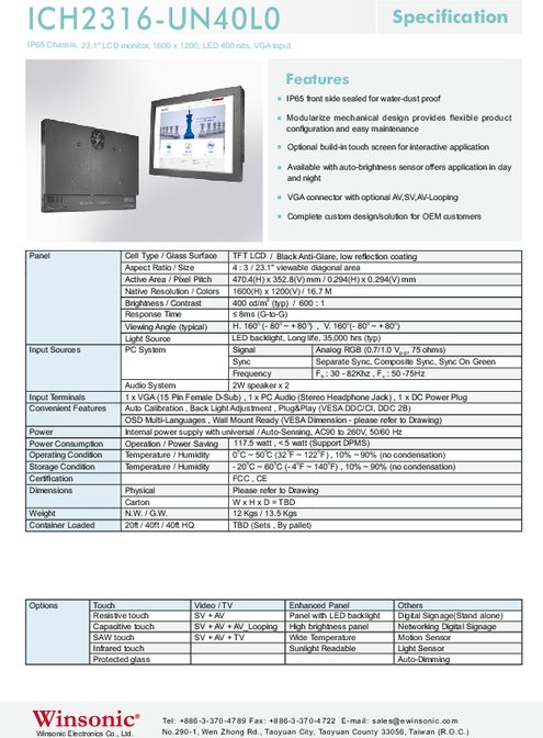 23.1インチ液晶ディスプレイ WINSONIC ICH2316-UN40L0