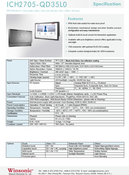 27インチワイド液晶ディスプレイ WINSONIC ICH2705-QD35L0