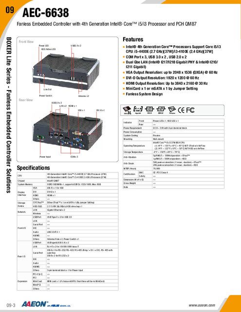 産業用組込みPC AEC-6638