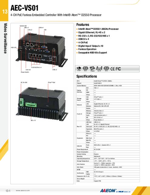 産業用組込みPC AEC-VS01