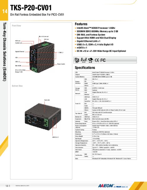 産業用組込みPC TKS-P20-CV01