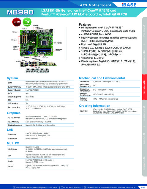 産業用ATXマザーボード IBASE MB990