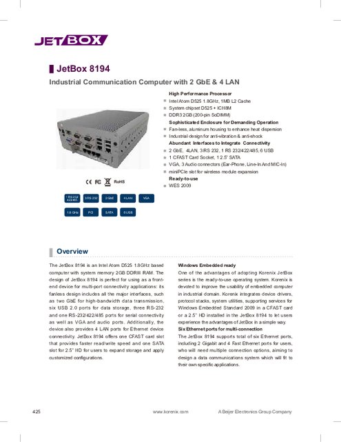 産業用組込みPC Korenix JetBox 8195／JetBox 8194