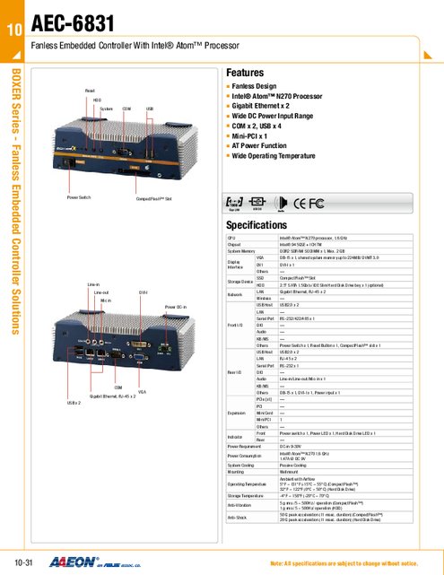 AAEON 産業用組込みPC AEC-6831